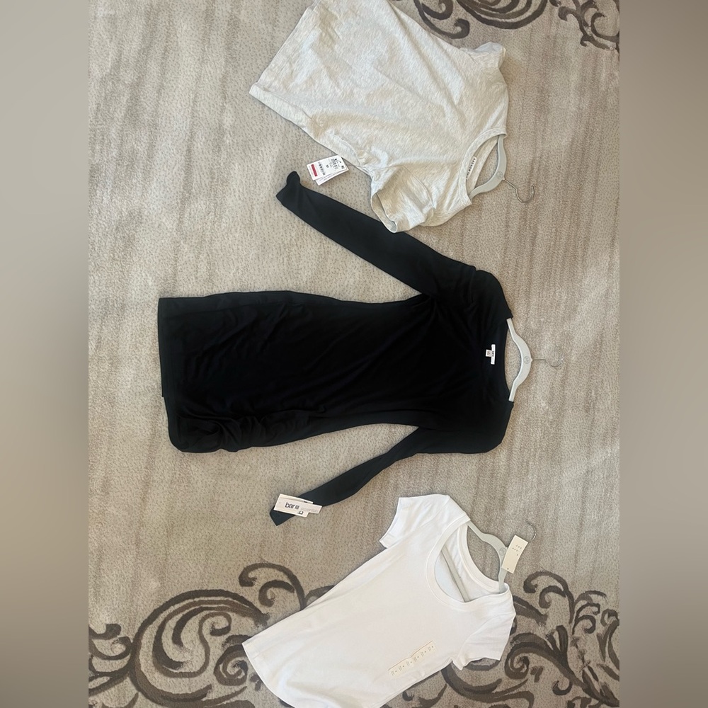 Women Essentials white and gray t-shirts + black long sleeve dress BUNDLE